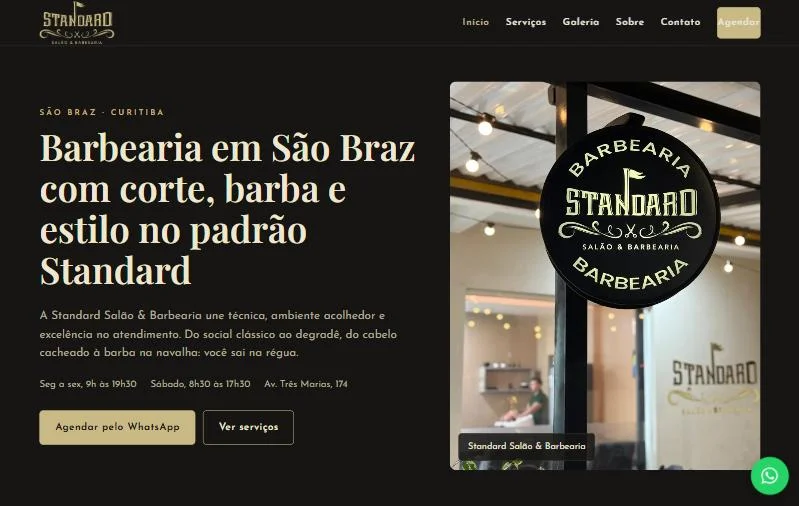 Página inicial do site da Standard Salão e Barbearia no computador